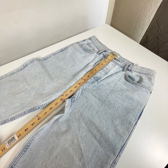 Zara Womens High Rise Cropped Button Denim Jeans Blue 34 Light Acid Wash Pockets - Picture 13 of 14